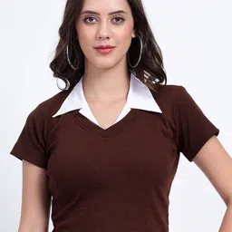 TABADTOD Shirt Collar Knitted Crop Top-picture-21