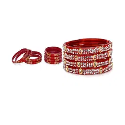 1ST TIME Set Of 12 Red Alloy Artificial Stones & Beads Antique Bangles-picture-4
