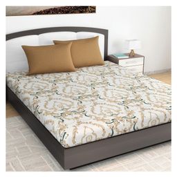 Divine Casa Cotton King Size Printed Bedsheet  - Beige-image-28