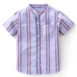 Babyhug Cotton Half Sleeves Mandarin Collared Striped Shirt - Blue-image-17