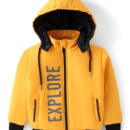 Pine Kids Full Sleeves Solid Color With Explore Printed Medium Winter Hooded Jacket - Yellow-image-14