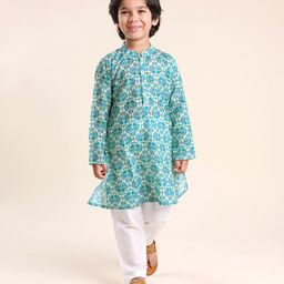 Babyhug 100% Cambric Full Sleeve Printed Kurta With Solid Pyjama Set - Blue-image-16