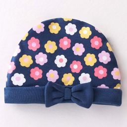 Babyhug 100% Cotton Interlock Knit Cap Floral Print - Navy Blue-image-56