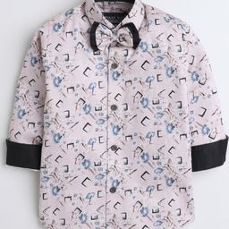 Polka Tots Full Sleeves Floral Abstract Printed With Attracted  Dual Bow Tie Party  Shirt - Light Pink-image-17