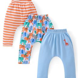 Babyhug Interlock Cotton Knit Stripes & Giraffe Printed Diaper Leggings Pack of 3 - Multicolour-image-29
