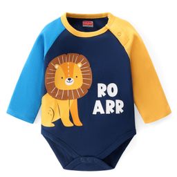 Babyhug 100% Cotton Knit Full Raglan Sleeves  Onesie with Lion Print - Navy Blue-image-65
