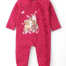 Babyhug Cotton Knit Full Sleeves Sleep Suit With Polka Dots & Deer Print - Dark Pink-image-69