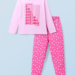 Honeyhap Premium 100% Cotton Knit Night Suit With Bio Finish Text Print -Pink-A-Boo & Carmine Rose-picture-10