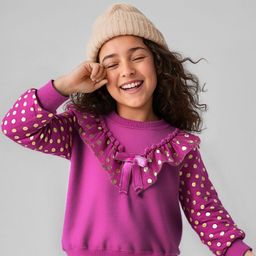 Babyhug Cotton Knit Full Sleeves Sweatshirt with 3D Bow Applique & Frill Detailing - Dark Pink-image-74
