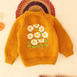 Woonie Full Sleeves Handknitted   Flowers Embroidered Sweater - Mustard-picture-35