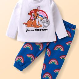 Babyhug Disney Single Jersey Knit Full Sleeves Night Suit With Bambi Graphics - Blue & White-image-58
