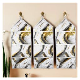 Kuber Industries Pack of 3 Wall Hanging Organizer | Hanging Stationary Organizer | Foldable Document Holder | 3 Multi-Purpose Storage Pocket | Magazine Organizer | Golden Marble | Grey-image-95