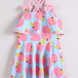 Mark & Mia Sleeveless Frock Swimsuit with Tropical Print - Light Blue-image-46