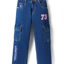 Pine Kids Denim Woven Full Length Jeans with Venice Beach Text Print - Navy Blue-picture-41