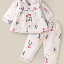Mom's pet Cotton Knit Full Sleeves Penguins Printed Coordinating Shirt Pajama Set - Yellow-image-53