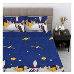 Kids wonders kids print flatbed sheet design 7 in blue with 2 pillow covers-image-44