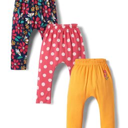 Babyhug Cotton Knit Full Length Polka Dot & Floral Printed Diaper Leggings Pack of 3 - Yellow Pink & Navy Blue-picture-14
