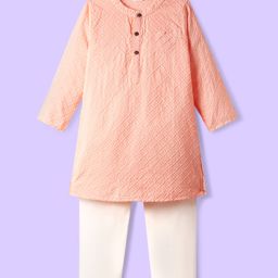 Babyhug Cotton Woven Full Sleeves Kurta Pajama Set With Embroidery Detailing - Peach-image-85