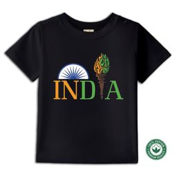BLUSHES 100% Cotton Knit Independence Day Theme Half Sleeves India Text Printed Tee - Black-image-82