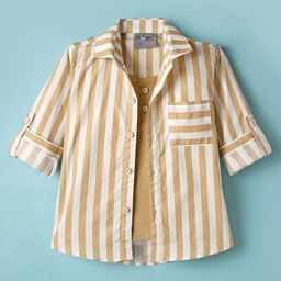 Dapper Dudes Full Sleeves Striped Shirt With Attached Tee - Fawn-picture-33