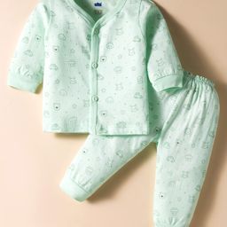 Simply Sinker Kniy Full Sleeves Co-ords Night Suit with Animal Print - Mint Green-picture-34