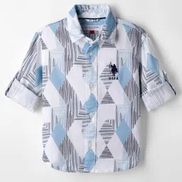 US Polo Assn 100% Cotton Woven Full Sleeves Shirt With Abstract Print - White-picture-34