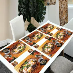 REVEXO 6Pc Yellow & Green Printed Rectangle Costers & Table Placemats-42
