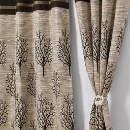 Aura Brown Set of 2 Floral Room Darkening Door Curtain-26