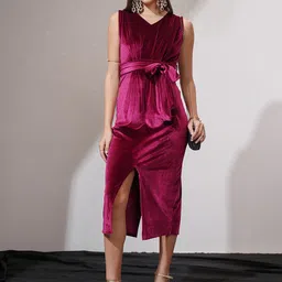 ESPYR By Tokyo Talkies Women Velvet Wrap Midi Dress-image-35