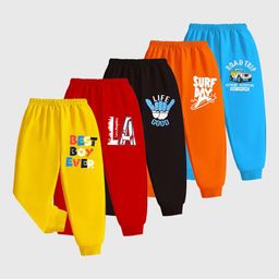 KUCHIPOO Infant Boys Pack Of 5 Printed Joggers-14