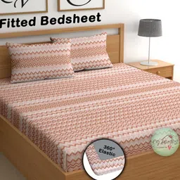 CG HOMES Orange & White 210 TC Queen Bedsheet with 2 Pillow Covers-image-97