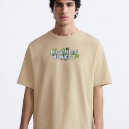 MISCHIEF MONKEY Typography Printed Round Neck Drop-Shoulder Pure Cotton Oversized T-shirt-picture-42