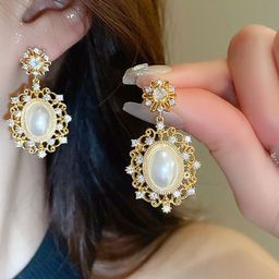 Anouk Korean Gold Plated Artificial Stones Studded Oval Shaped Drop Earrings image 2