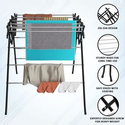 Kuber Industries Black Cloth Stand For Drying Clothes Foldable With 17 Hanger Rods image 3
