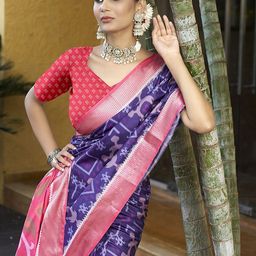 KAYOMMI Women Ethnic Motifs Zari Pure Crepe Ikat Saree-picture-49