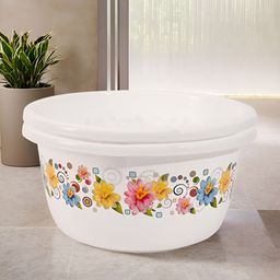 Aura White & Yellow 2 piece Floral Plastic Bath Accessories Set-image-71