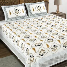 Sangria White & Yellow Printed 210 TC Double Bedsheet With 2 Pillow Covers- 2.7 m x 2.2 m-image-85