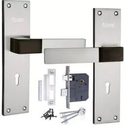Atom Iron Silver Door Handle Lock Set, AL-51K/Y-B.S.8-0