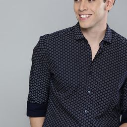Mast & Harbour Men Navy Blue & White Regular Fit Printed Casual Sustainable Shirt-image-74
