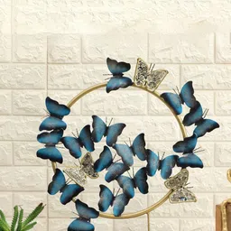 vedas Blue & Gold Toned Textured Metal Butterflies Curio Showpiece-image-81