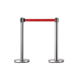 Darit Stainless Steel Stanchion Queue with 2m Retractable Belt Red (Set of 2)-47