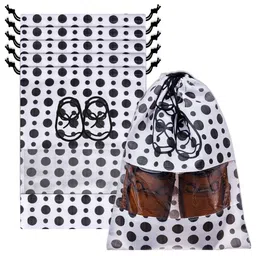 Kuber Industries White & Black Pack of 6 Printed Non-Woven Shoe Cover With Drawstring-47