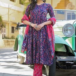 KLOSIA Women Floral Printed Regular Kurta with Trousers & With Dupatta-38