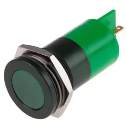 RS PRO Green Panel Mount Indicator, Mounting Hole Size 22 mm, Termination Type Faston, Solder Lug, IP Rating IP67, Model No 8987716-39