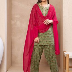 Noh.Voh - SASSAFRAS Kids Girls Floral Printed Pure Cotton Kurti With Salwar & Dupatta-picture-22