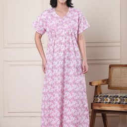 Secret Wish Women Printed V Neck Maxi Nightdress-picture-49