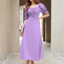Sugathari Puff Sleeve A-Line Midi Dress-image-49