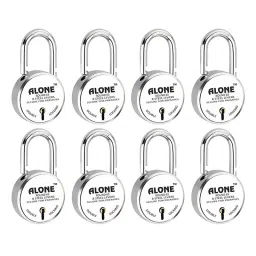 ALONE LOCKS Round 65 mm Steel Chrome 4 Keys Each Double Locking Padlock (Pack of 8)-2
