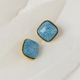 DressBerry Gold-Plated Artificial Stones Studded Square Shaped Veined Studs-8
