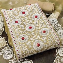 DIVASTRI Floral Embroidered Organza Unstitched Dress Material-image-88